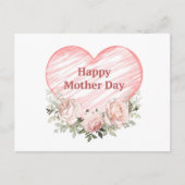 水彩ピンクのバラとハート母の日 シーズンポストカード (正面)