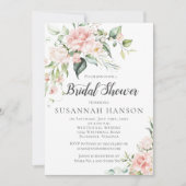 水彩ピンクのバラとユーカリのブライダルシャワー 招待状 (正面)