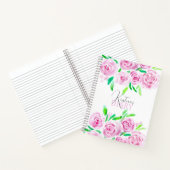水彩ピンクのバラと緑豊かな緑葉の日記 ノートブック (内部)