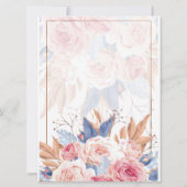 水彩ピンクのバラと青い花のシックなウェディング 招待状 (裏面)