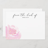 水彩ピンクのバラのカリグラフィー ノートカード (正面/裏面)