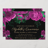 水彩ピンクのバラのキンチャネラ 招待状 (正面/裏面)