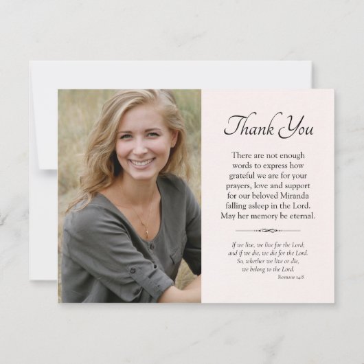 水彩ピンクのバラのギリシャ正統の葬儀 サンキューカード (裏面)