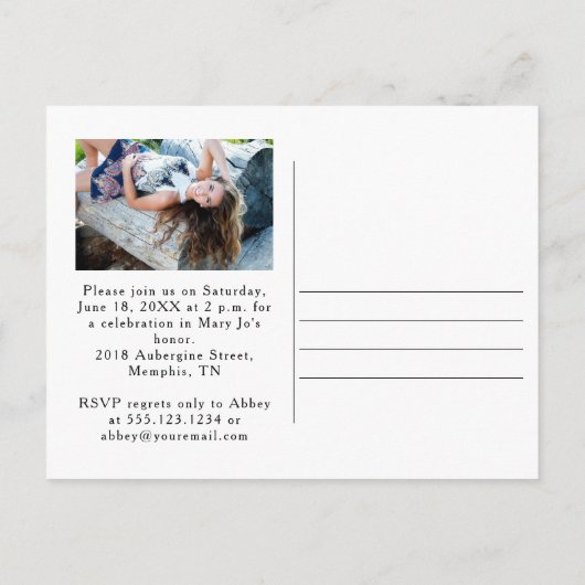 水彩ピンクのバラのフレーム2枚の写真卒業 案内ポストカード (裏面)