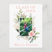 水彩ピンクのバラのフレーム2枚の写真卒業 案内ポストカード (正面)