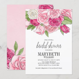 水彩ピンクのバラのブライダルシャワー招待状 招待状