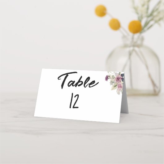 水彩ピンクのバラのミニマル プレイスカード (正面)