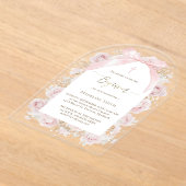水彩ピンクのバラの洗礼 アクリル招待状 (レイダウン)