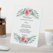 水彩ピンクのバラの緑の葉の安全性 台座サイン (インサイチュ)