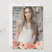 水彩ピンクのバラの花の写真 21歳の誕生日 招待状 (裏面)