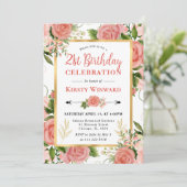 水彩ピンクのバラの花21歳の誕生日 招待状 (スタンド正面)