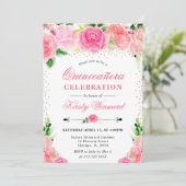水彩ピンクのバラの花 キンセンチャンネラ 招待状 (スタンド正面)