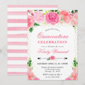 水彩ピンクのバラの花 キンセンチャンネラ 招待状 (正面/裏面)