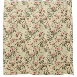 水彩ピンクのバラの芽パターン シャワーカーテン