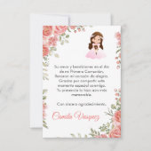 水彩ピンクのバラ可愛いファーストコミューン サンキューカード (正面)