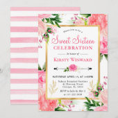 水彩ピンクのバラ夏の花甘い16 招待状 (正面/裏面)
