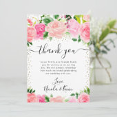 水彩ピンクのバラ夏の花結婚の サンキューカード (スタンド正面)