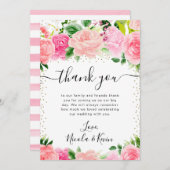 水彩ピンクのバラ夏の花結婚の サンキューカード (正面/裏面)