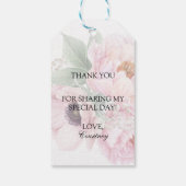 水彩ピンクのバラ牡丹ありがとうギフト ギフトタグ (裏面)