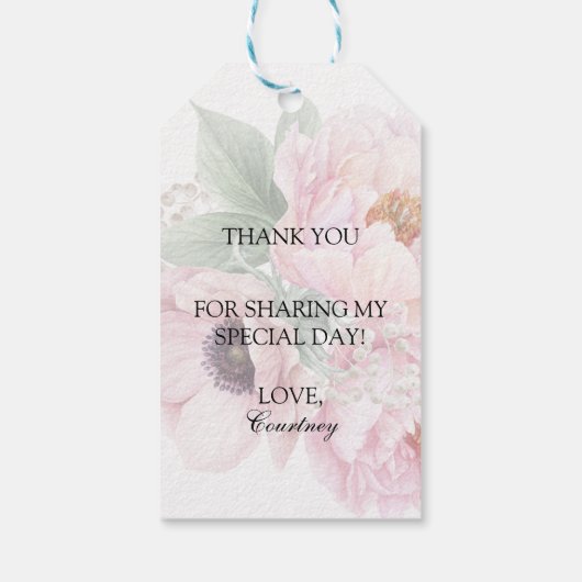 水彩ピンクのバラ牡丹ありがとうギフト ギフトタグ (裏面)