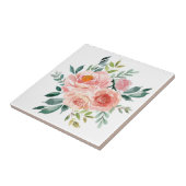 水彩ピンクのバラ牡丹フラワーブーケ タイル (側面)