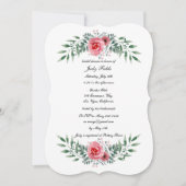 水彩ピンクのバラ緑の葉のブライダルシューウェ 招待状 (正面)