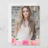 水彩ピンクのバラ花フォトキンセアニェラ 招待状 (裏面)