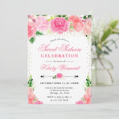 水彩ピンクのバラ花フォトスイート16 招待状 (スタンド正面)