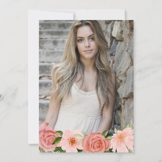 水彩ピンクのバラ花写真21歳の誕生日 招待状 (裏面)