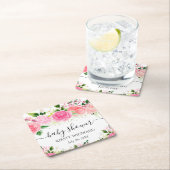 水彩ピンクのバラ花赤ちゃんシャワー スクエアペーパーコースター (インサイチュ)