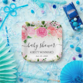 水彩ピンクのバラ花赤ちゃんシャワー ペーパープレート (パーティー)