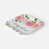 水彩ピンクのバラ花赤ちゃんシャワー ペーパープレート (傾斜あり)