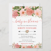 水彩ピンクのバラ花赤ちゃんシャワー 招待状 (正面)