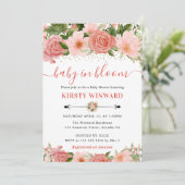 水彩ピンクのバラ花赤ちゃんシャワー 招待状 (スタンド正面)