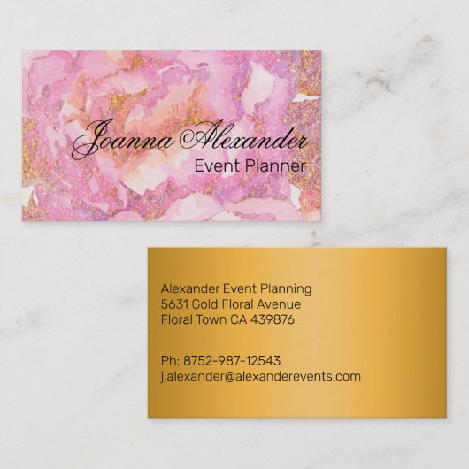 水彩ピンクのバラ 名刺 (正面/裏面)