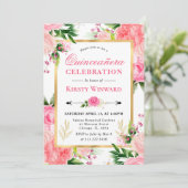 水彩ピンクのバラ 夏の花 キンセアニエラ 招待状 (スタンド正面)