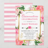 水彩ピンクのバラ 夏の花 キンセアニエラ 招待状 (正面/裏面)