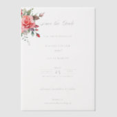 水彩ピンクのバラ&書道の日付を保存 ベラム紙招待状 (正面)