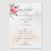 水彩ピンクのバラ&書道の日付を保存 マグネット招待状 (正面)