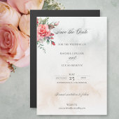 水彩ピンクのバラ&書道の日付を保存 マグネット招待状