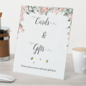 水彩ピンクのバラ&蝶カード&ギフト 台座サイン (インサイチュ)