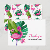 水彩ピンクのフラインゴー　トロピカル　サンキュー サンキューカード (正面/裏面)