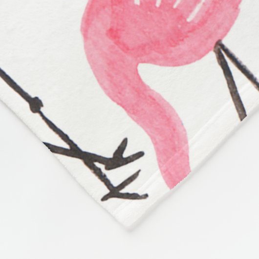 水彩ピンクのフラミンゴと黄色のパイナップル フリースブランケット (角)