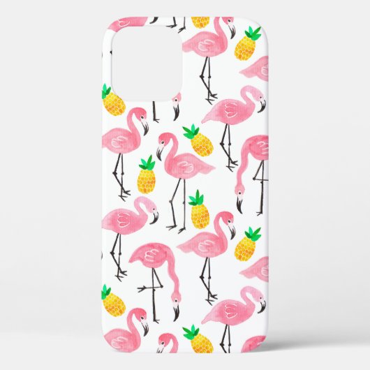 水彩ピンクのフラミンゴと黄色のパイナップル  Case-Mate iPhoneケース (裏面)