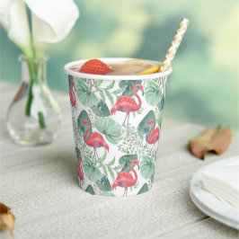 水彩ピンクのフラミンゴ葉と。 紙コップ