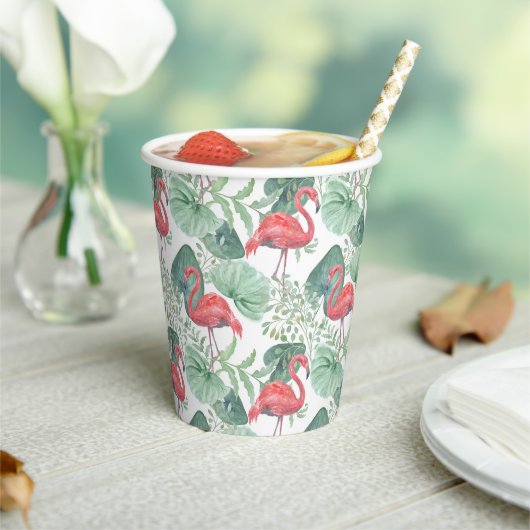 水彩ピンクのフラミンゴ葉と。 紙コップ (インサイチュ)