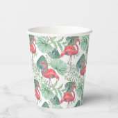 水彩ピンクのフラミンゴ葉と。 紙コップ (裏面)