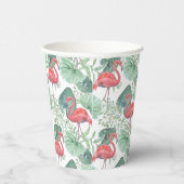 水彩ピンクのフラミンゴ葉と。 紙コップ (右)