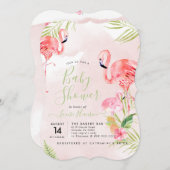 水彩ピンクのフラミンゴ　ベイビーシャワー 招待状 (正面/裏面)
