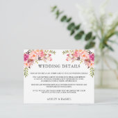 水彩ピンクのフローラの結婚詳細挿入カード ポストカード (スタンド正面)